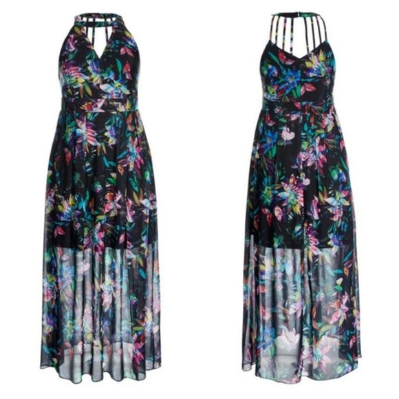 24/XXL Floral Blast Strap Maxi dress - Picture 2 of 5